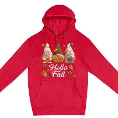 Funny Autumn Gnomes Autumn Leaves Hello Fall  Premium Pullover Hoodie