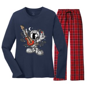 Funny Astronaut Guitar Women's Long Sleeve Flannel Pajama Set 