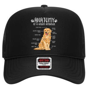 Funny Anatomy Golden Retriever Dog Lover High Crown Mesh Back Trucker Hat