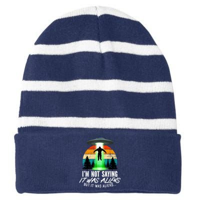  Funny Alien Gift Bigfoot Lover Funny Bigfoot Striped Beanie with Solid Band