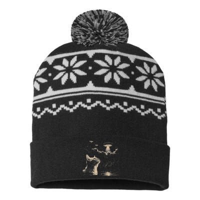 Funny Animal Graphic Cat Selfie With Ufos Weird USA-Made Snowflake Beanie