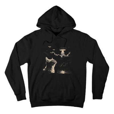 Funny Animal Graphic Cat Selfie With Ufos Weird Tall Hoodie