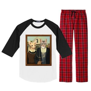 Funny American Gothic Cat Parody (Ameowican Gothic) Graphic Raglan Sleeve Pajama Set