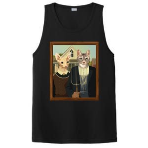 Funny American Gothic Cat Parody (Ameowican Gothic) Graphic PosiCharge Competitor Tank