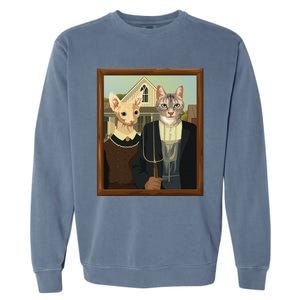 Funny American Gothic Cat Parody (Ameowican Gothic) Graphic Garment-Dyed Sweatshirt