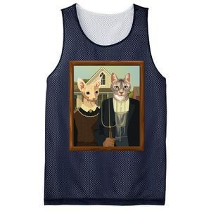 Funny American Gothic Cat Parody (Ameowican Gothic) Graphic Mesh Reversible Basketball Jersey Tank