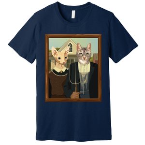 Funny American Gothic Cat Parody (Ameowican Gothic) Graphic Premium T-Shirt