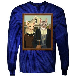 Funny American Gothic Cat Parody (Ameowican Gothic) Graphic Tie-Dye Long Sleeve Shirt