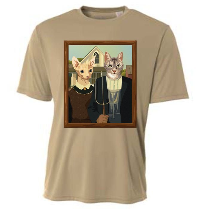 Funny American Gothic Cat Parody (Ameowican Gothic) Graphic Cooling Performance Crew T-Shirt