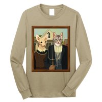 Funny American Gothic Cat Parody (Ameowican Gothic) Graphic Long Sleeve Shirt