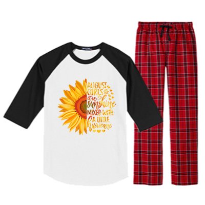 Funny August Girls Are Sunshine Mixed With Hurricane Gift Raglan Sleeve Pajama Set