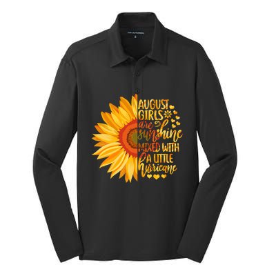 Funny August Girls Are Sunshine Mixed With Hurricane Gift Silk Touch Performance Long Sleeve Polo