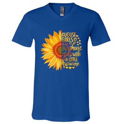 Funny August Girls Are Sunshine Mixed With Hurricane Gift V-Neck T-Shirt