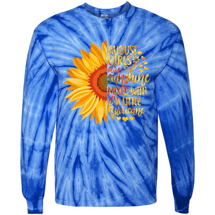 Funny August Girls Are Sunshine Mixed With Hurricane Gift Tie-Dye Long Sleeve Shirt