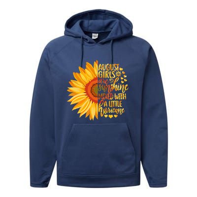 Funny August Girls Are Sunshine Mixed With Hurricane Gift Performance Fleece Hoodie