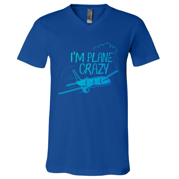 Funny Airplane Gift For Plane Lovers Plane Crazy Cute Gift V-Neck T-Shirt