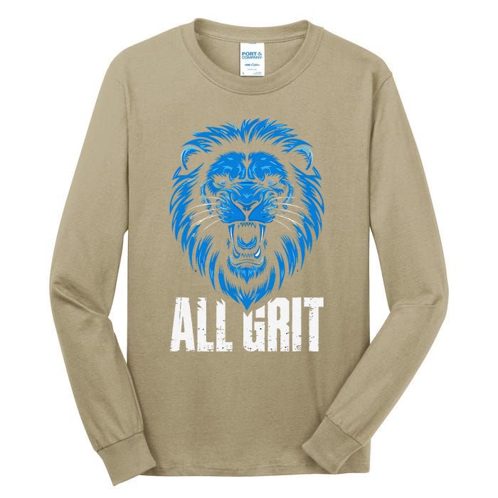 Funny All Grit Lion Lovers Retro Vintage Style Detroit Tall Long Sleeve T-Shirt