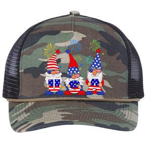 Funny American Gnomes Sunglasses Patriotic USA 4th Of July Retro Rope Trucker Hat Cap