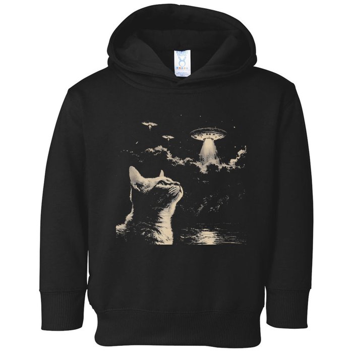 Funny Animal Graphic Cat Selfie With Ufos Weird Toddler Hoodie