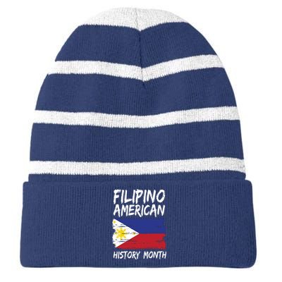 Filipino American History Month | Philippines Flag Striped Beanie with Solid Band