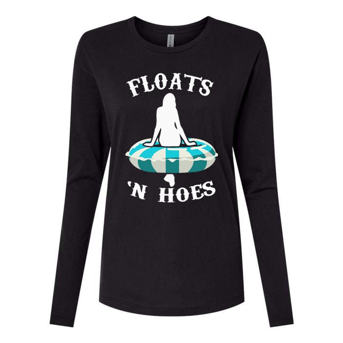 Floats And Hoes Funny Summer Vacation Float Trip Tubing Womens Cotton Relaxed Long Sleeve T-Shirt