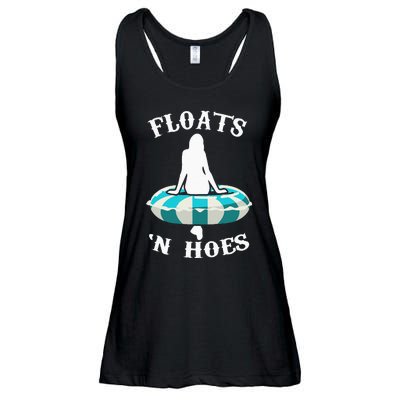 Floats And Hoes Funny Summer Vacation Float Trip Tubing Ladies Essential Flowy Tank