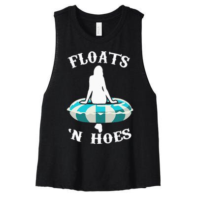 Floats And Hoes Funny Summer Vacation Float Trip Tubing Women's Racerback Cropped Tank