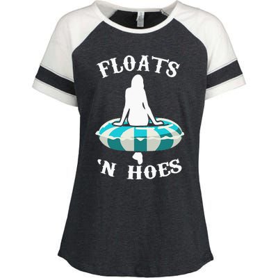 Floats And Hoes Funny Summer Vacation Float Trip Tubing Enza Ladies Jersey Colorblock Tee