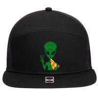 Funny Alien Head Eating Pizza Ufo Extraterrestrial 7 Panel Mesh Trucker Snapback Hat