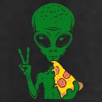 Funny Alien Head Eating Pizza Ufo Extraterrestrial 7 Panel Mesh Trucker Snapback Hat