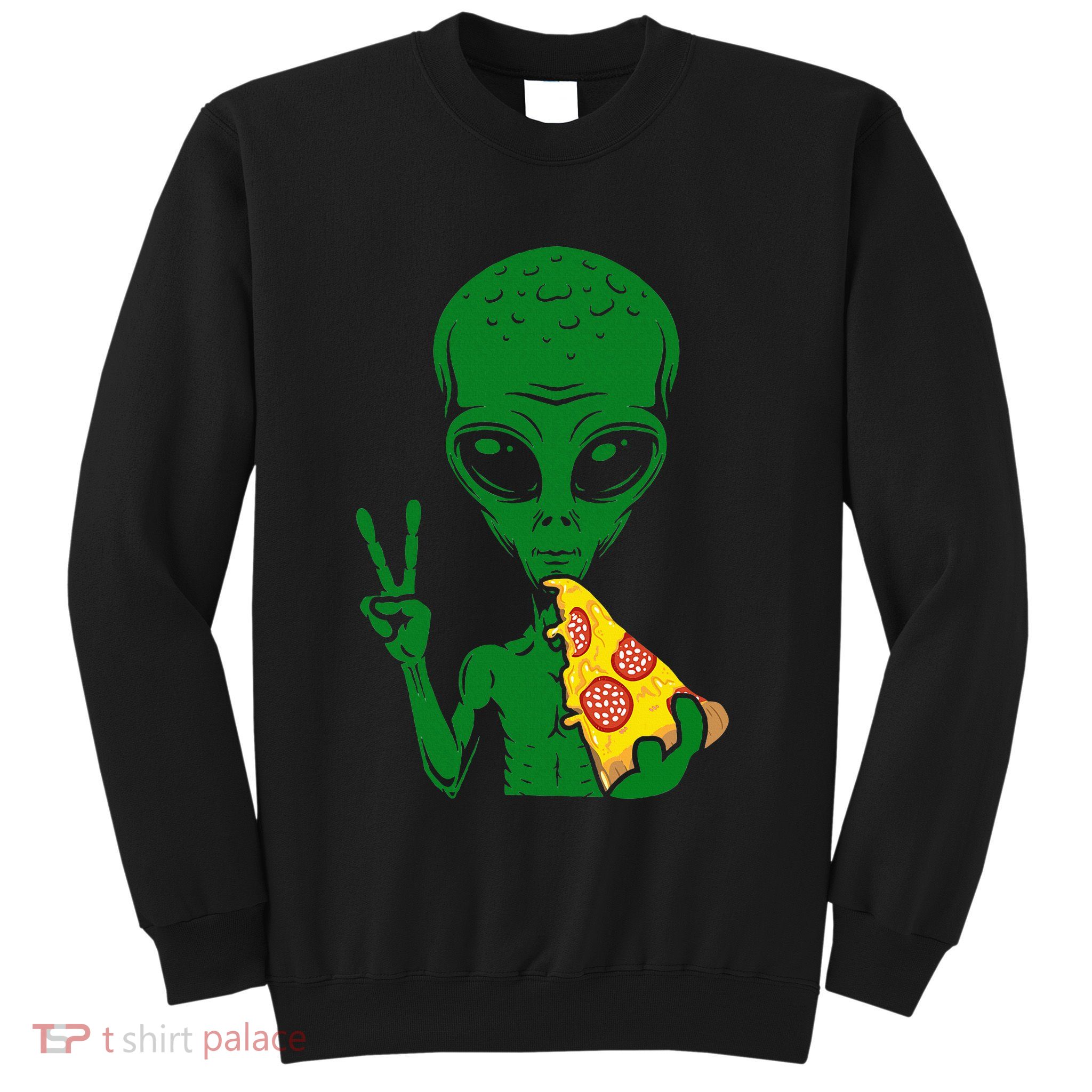 Funny Alien Head Eating Pizza Ufo Extraterrestrial Sweatshirt