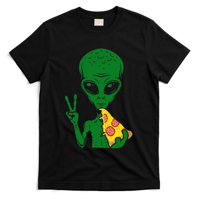 Funny Alien Head Eating Pizza Ufo Extraterrestrial T-Shirt