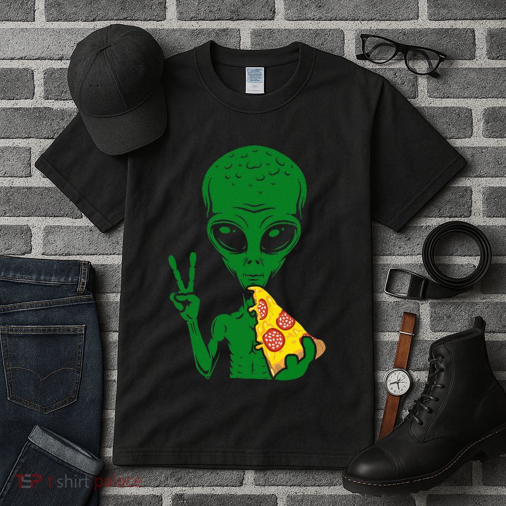 Funny Alien Head Eating Pizza Ufo Extraterrestrial Tall T-Shirt