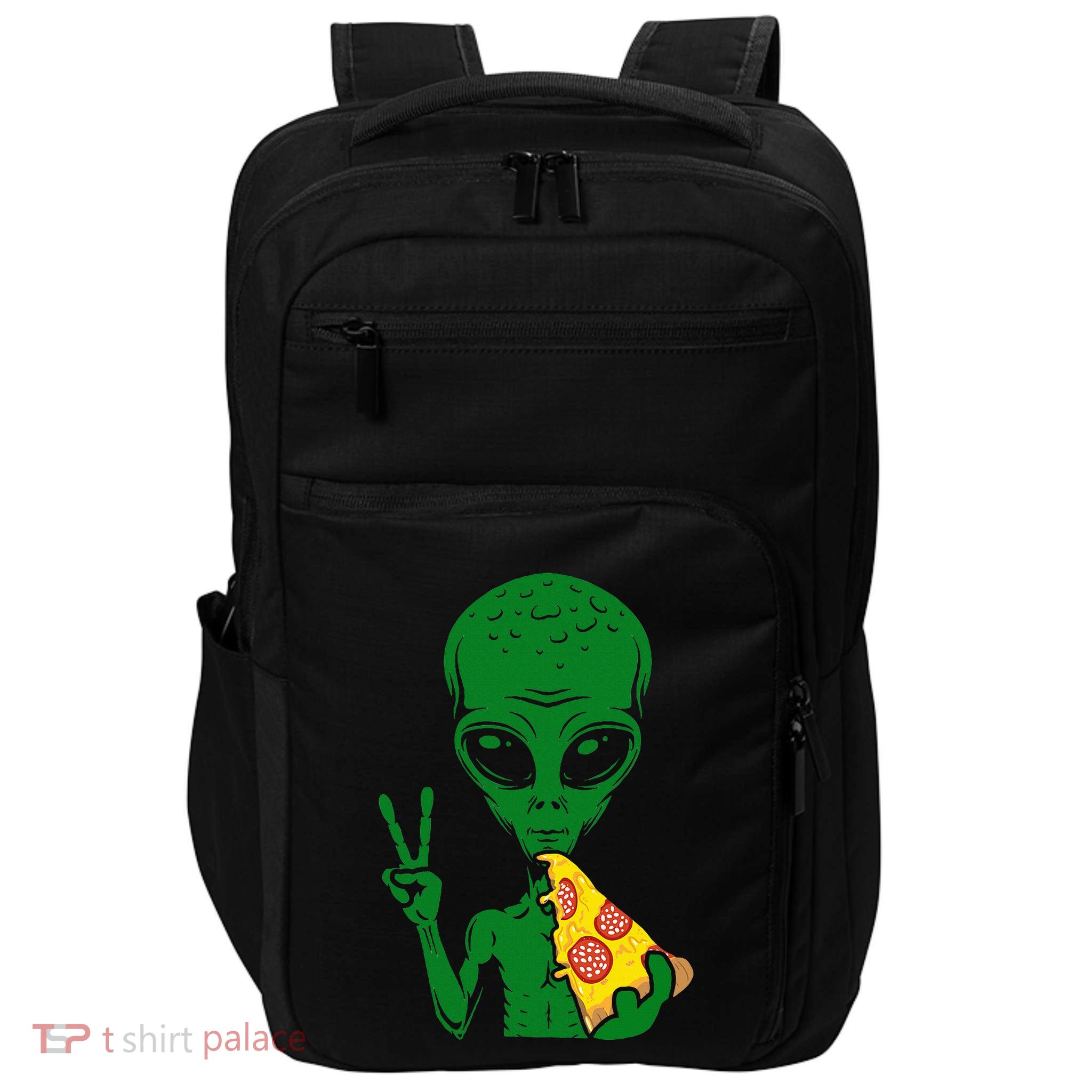 Funny Alien Head Eating Pizza Ufo Extraterrestrial Impact Tech Backpack