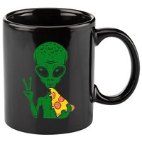 Funny Alien Head Eating Pizza Ufo Extraterrestrial 11oz C Handle Ceramic Mug