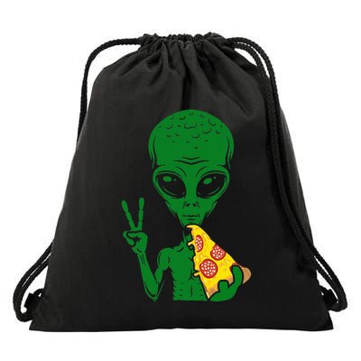 Funny Alien Head Eating Pizza Ufo Extraterrestrial Drawstring Bag