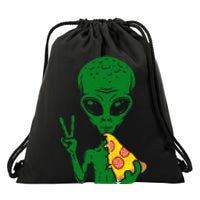 Funny Alien Head Eating Pizza Ufo Extraterrestrial Drawstring Bag