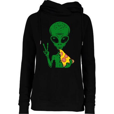 Funny Alien Head Eating Pizza Ufo Extraterrestrial Womens Funnel Neck Pullover Hood