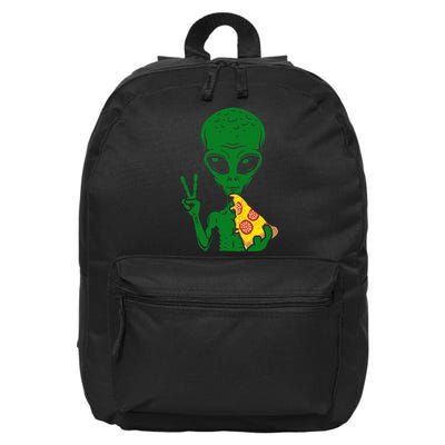 Funny Alien Head Eating Pizza Ufo Extraterrestrial 16 in Basic Backpack