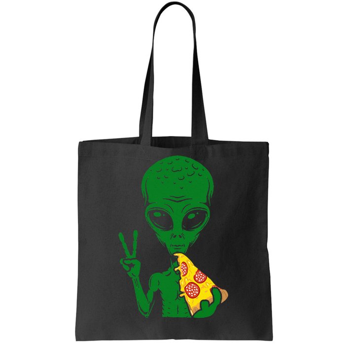 Funny Alien Head Eating Pizza Ufo Extraterrestrial Tote Bag