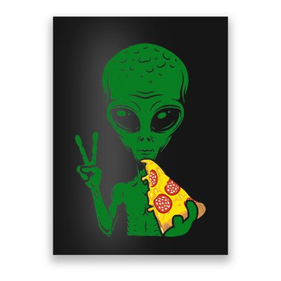 Funny Alien Head Eating Pizza Ufo Extraterrestrial Poster