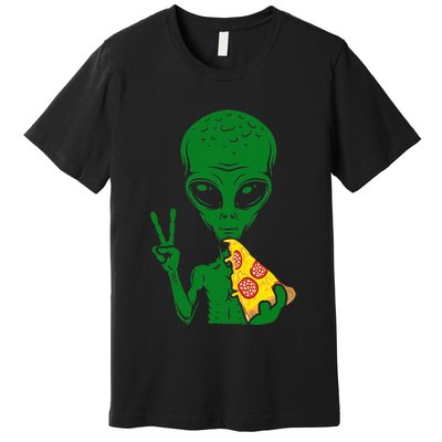 Funny Alien Head Eating Pizza Ufo Extraterrestrial Premium T-Shirt