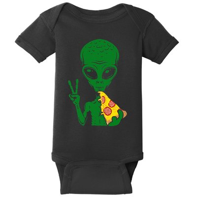 Funny Alien Head Eating Pizza Ufo Extraterrestrial Baby Bodysuit