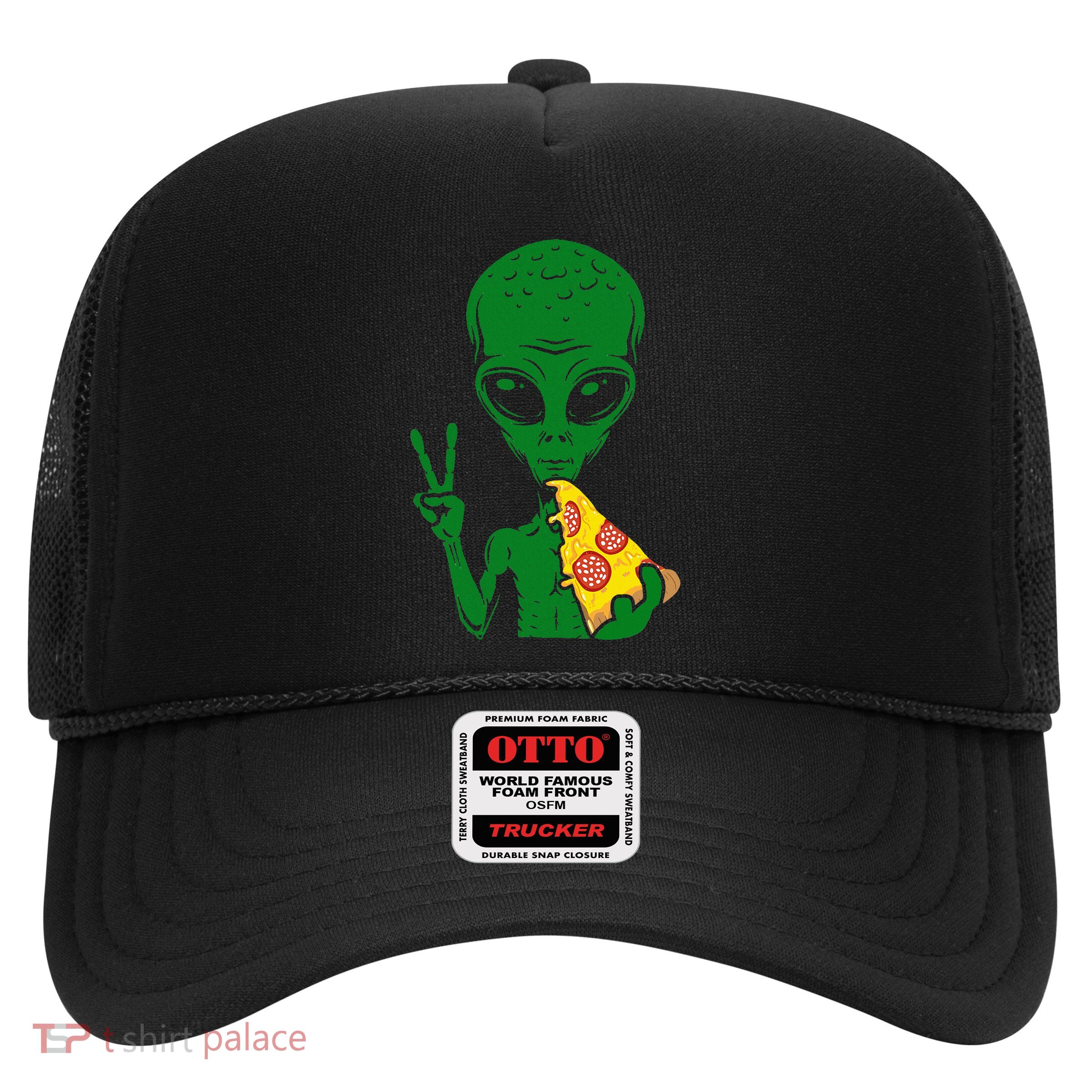 Funny Alien Head Eating Pizza Ufo Extraterrestrial Trucker Hat