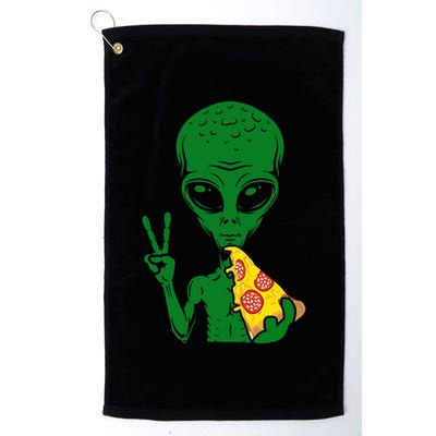 Funny Alien Head Eating Pizza Ufo Extraterrestrial Golf Towel
