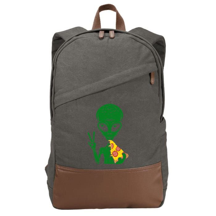 Funny Alien Head Eating Pizza Ufo Extraterrestrial Cotton Canvas Backpack