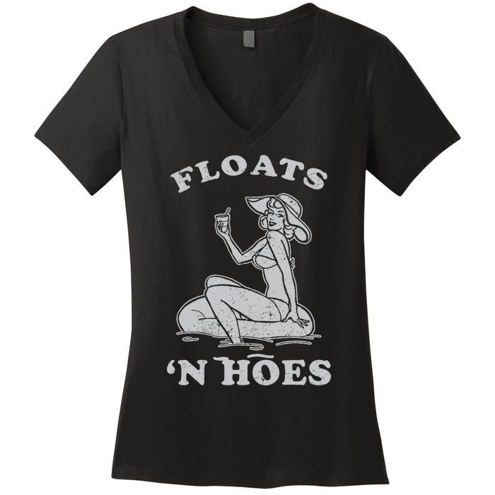 Floats And Hoes Funny Float Trip Tubing River Float Women's V-Neck T-Shirt