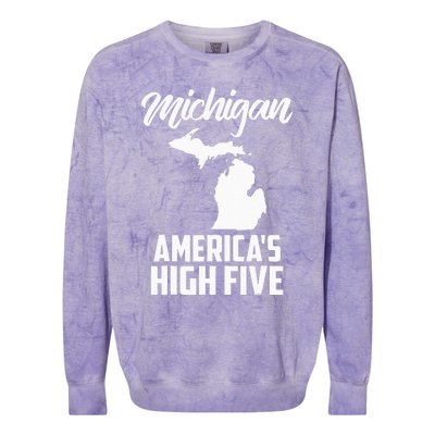 Funny Americas High Five State Of Michigan Gift Men Women Colorblast Crewneck Sweatshirt