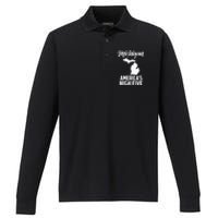 Funny Americas High Five State Of Michigan Gift Men Women Performance Long Sleeve Polo