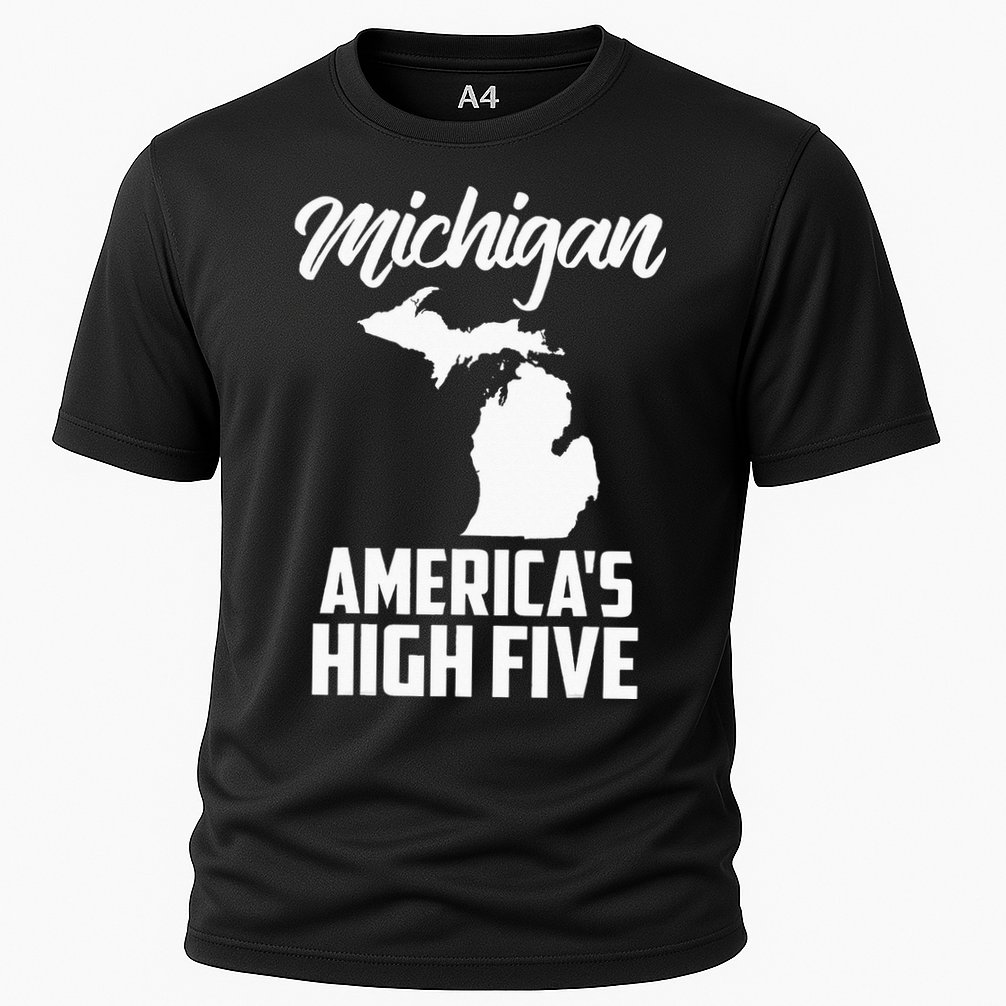 Funny Americas High Five State Of Michigan Gift Men Women Cooling Performance Crew T-Shirt